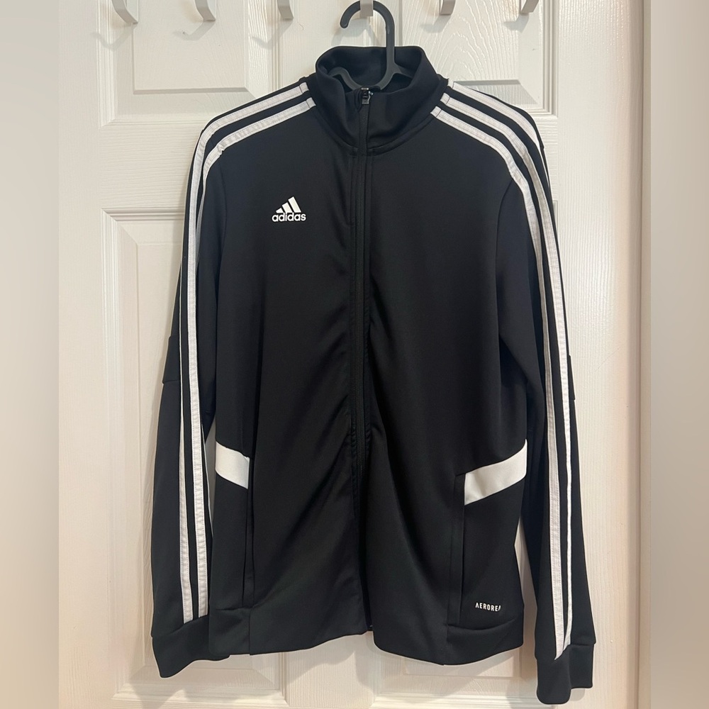 ADIDAS AeroReady Track Zip Up Black Jacket with White Stripe